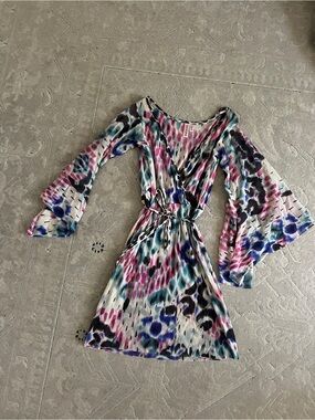 Sweet Pea Multicolor Wrap Dress with Bell Sleeves